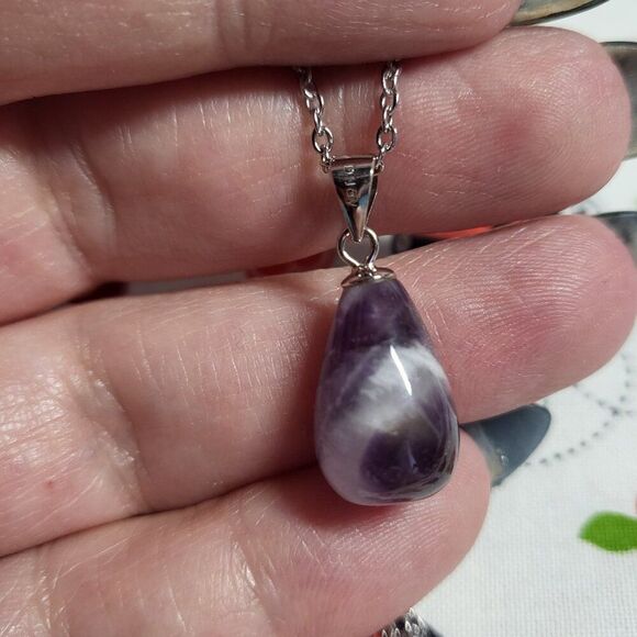 Bi-Color Amethyst Drop Sterling Silver Pendant Necklace - Picture 1 of 6